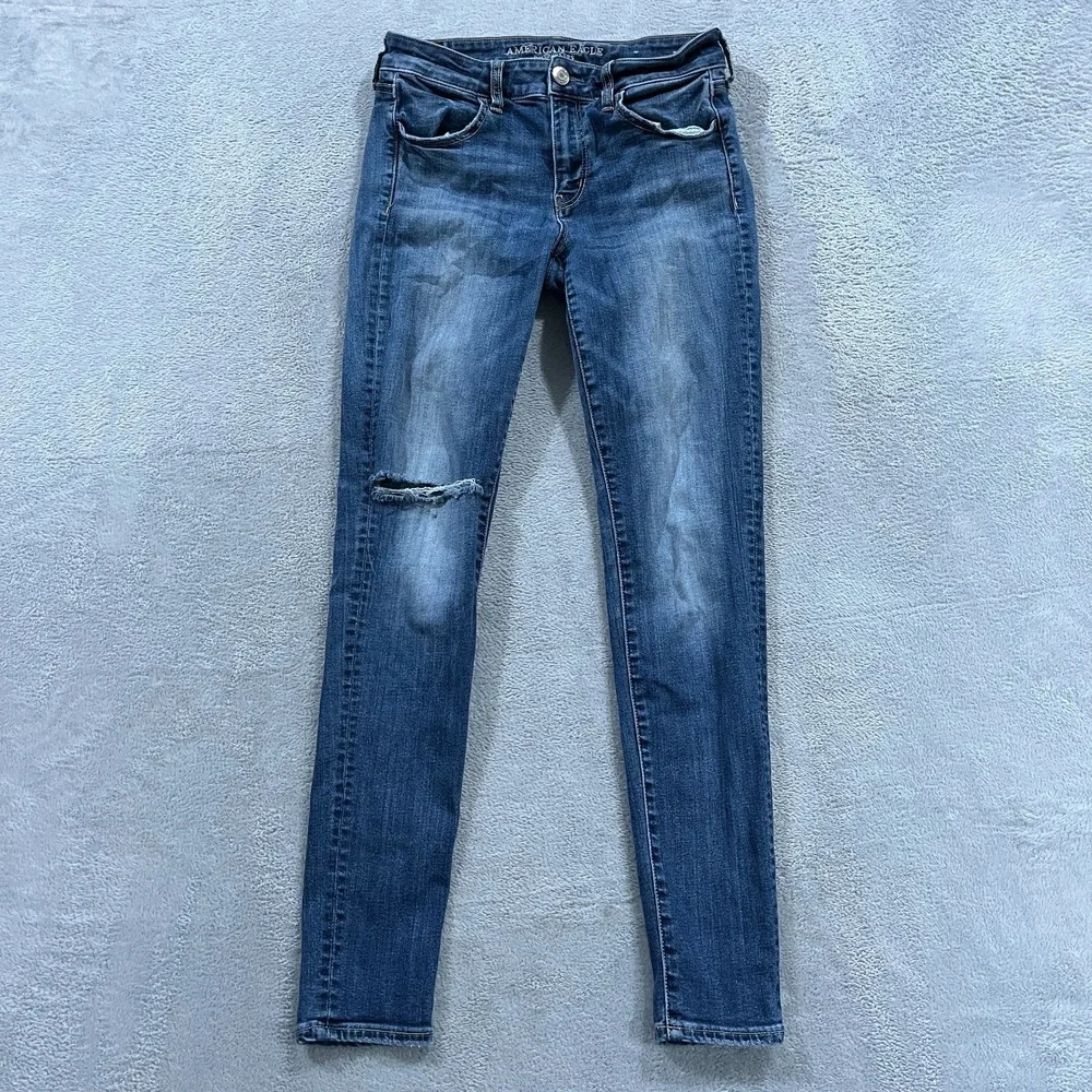 American Eagle Outfitters Skinny Leg Jegging Jeans Womens 8‎ Blue Distresssed